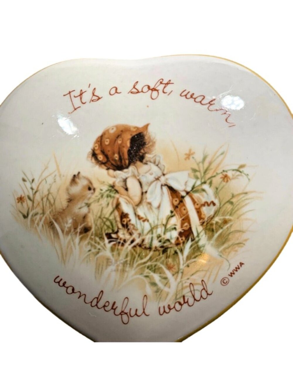 Vtg Gretchen Heart Stoneware Trinket Box Kitten Its A Soft Warm Wonderful World - Picture 2 of 9